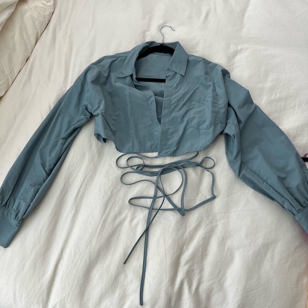 Missguided cropped collared shirt with wrap around strings